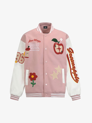 Apple Flocking Embroidered Baseball Jacket - thumbnail 1