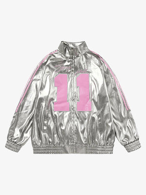 Number 11 Reflective Metallic Leather Track Jacket - thumbnail 2