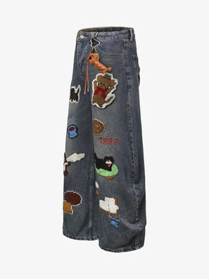Cartoon patch jeans – side view | XoKool