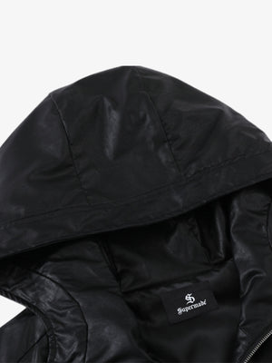 Boxy Hooded PU Leather Racing Jacket - thumbnail 4
