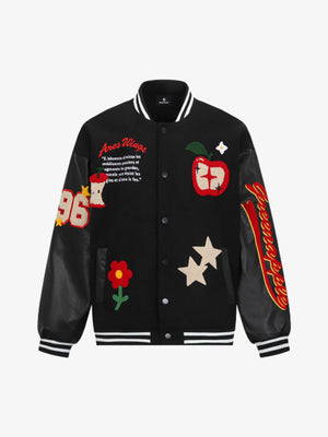 Apple Flocking Embroidered Baseball Jacket - thumbnail 5