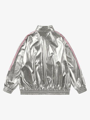 Number 11 Reflective Metallic Leather Track Jacket - thumbnail 4