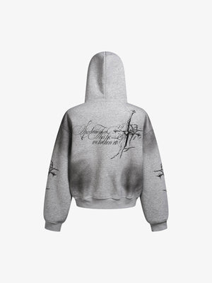 Street Wasteland Washed Cross Print Hooded Sweatshirt - thumbnail 2