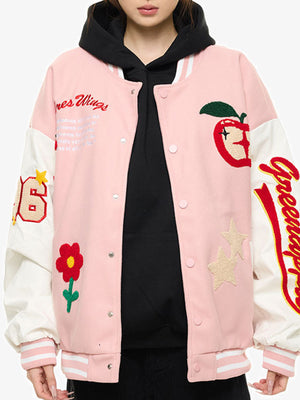 Apple Flocking Embroidered Baseball Jacket - thumbnail 2