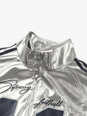 Number 11 Reflective Metallic Leather Track Jacket - thumbnail 13