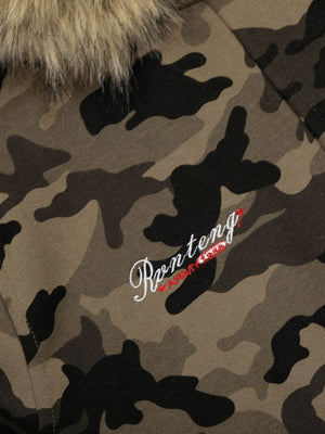 Camouflage Embroidery Patchwork Cardigan Fur Collar Hooded Sweatshirt - thumbnail 8