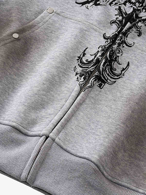 Street Wasteland Washed Cross Print Hooded Sweatshirt - thumbnail 4