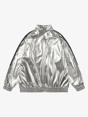 Number 11 Reflective Metallic Leather Track Jacket - thumbnail 3