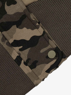 Camouflage Embroidery Patchwork Cardigan Fur Collar Hooded Sweatshirt - thumbnail 10