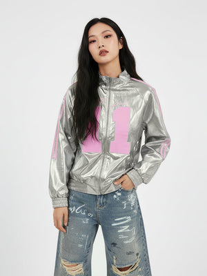 Number 11 Reflective Metallic Leather Track Jacket - thumbnail 5