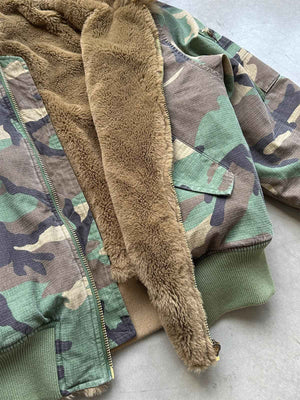 Camouflage Fur Collar Reversible Cotton Jacket - thumbnail 12