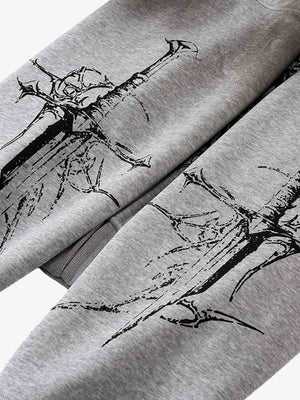 Street Wasteland Washed Cross Print Hooded Sweatshirt - thumbnail 7