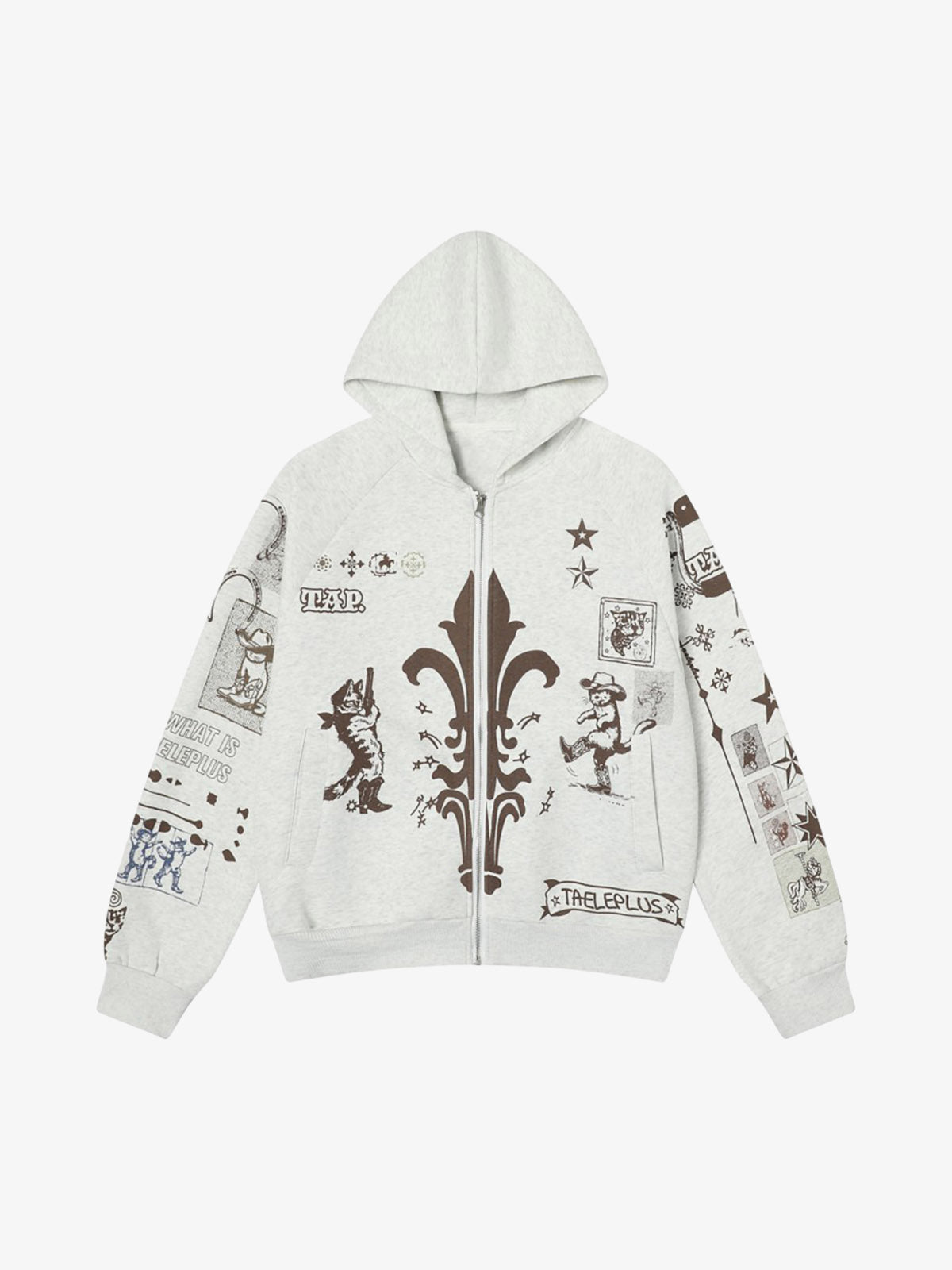 Street Retro Cat Graffiti Hooded Zipper Sweatshirt