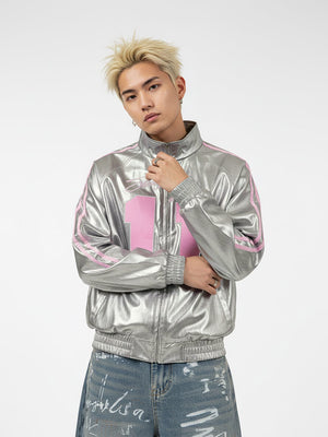 Number 11 Reflective Metallic Leather Track Jacket - thumbnail 6