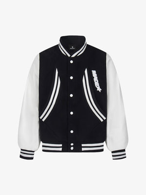 Retro Stripe With Contrast Stitching Baseball Jacket - thumbnail 1