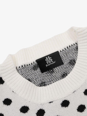 Retro Polka Dot Letter Jacquard Loose Knit Sweater - thumbnail 3