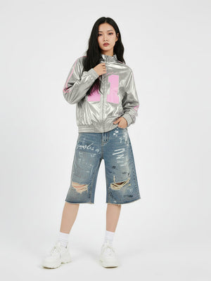 Number 11 Reflective Metallic Leather Track Jacket - thumbnail 9