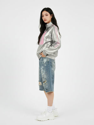 Number 11 Reflective Metallic Leather Track Jacket - thumbnail 10
