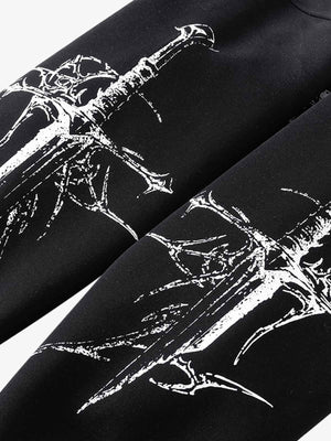 Street Wasteland Washed Cross Print Hooded Sweatshirt - thumbnail 14