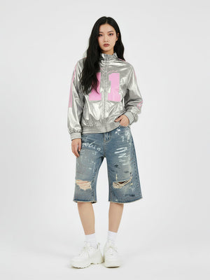 Number 11 Reflective Metallic Leather Track Jacket - thumbnail 11