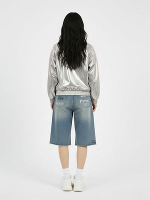 Number 11 Reflective Metallic Leather Track Jacket - thumbnail 12