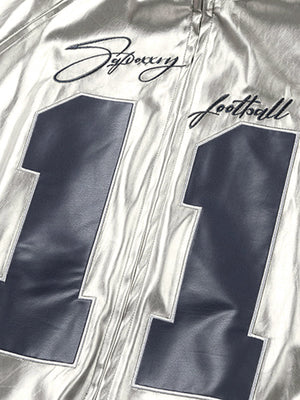 Number 11 Reflective Metallic Leather Track Jacket - thumbnail 15