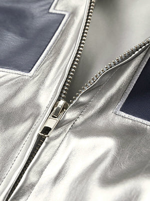 Number 11 Reflective Metallic Leather Track Jacket - thumbnail 18
