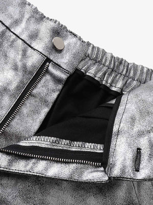 Retro Silver Loose Metallic Straight Pants - thumbnail 6