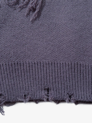 Hip-Hop Dark Skull Frayed-Edge Knit Sweater - thumbnail 23