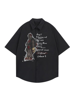 Oversized Graphic Cartoon Letter Print Short-Sleeve Shirt - thumbnail 2