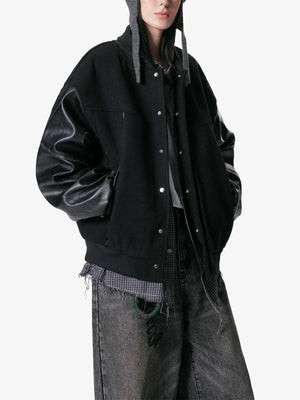 Vintage Leather Bomber Baseball Jacket - thumbnail 3