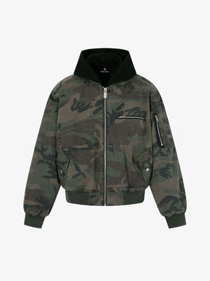 Retro Camouflage Faux Two-Piece Bomber Jacket - thumbnail 1