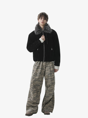 Vintage Drawstring Design Fur Collar Padded Jacket - thumbnail 8
