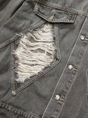 Retro Washed Distressed Denim Jacket - thumbnail 7