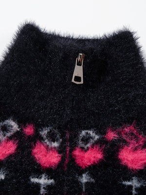 Street Graffiti Heart Pattern Knitted Cardigan Sweater - thumbnail 5