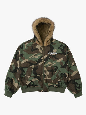 Camouflage Fur Collar Reversible Cotton Jacket - thumbnail 1