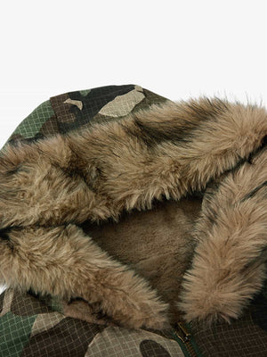 Camouflage Fur Collar Reversible Cotton Jacket - thumbnail 11