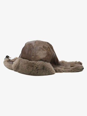 Vintage Distressed Leather Plush Trapper Hat - thumbnail 7