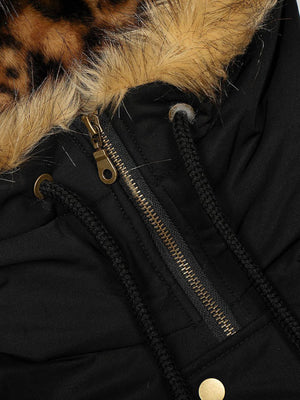 Retro Leopard Print Fur Collar Hooded Padded Jacket - thumbnail 5
