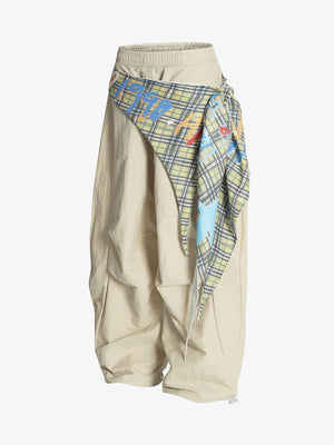 Contrast Graffiti Plaid Decorative Patchwork Loose Casual Pant - thumbnail 3