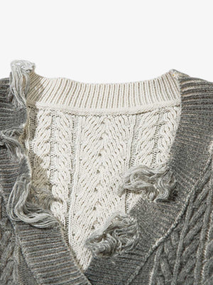 Cable Knit Cardigan Damaged Dirty Dyed Sweater - thumbnail 6