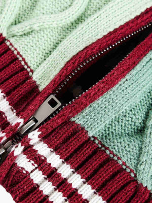 Retro Contrast Color High Neck Knitted Cardigan Sweater - thumbnail 7
