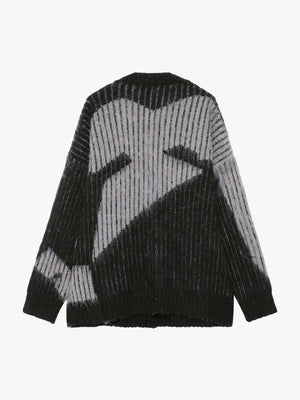Knitted Fleece Cardigan Irregular Pattern Sweater - thumbnail 2