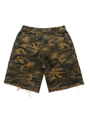Camouflage Raw Edge Embroidered Cargo Shorts - thumbnail 1