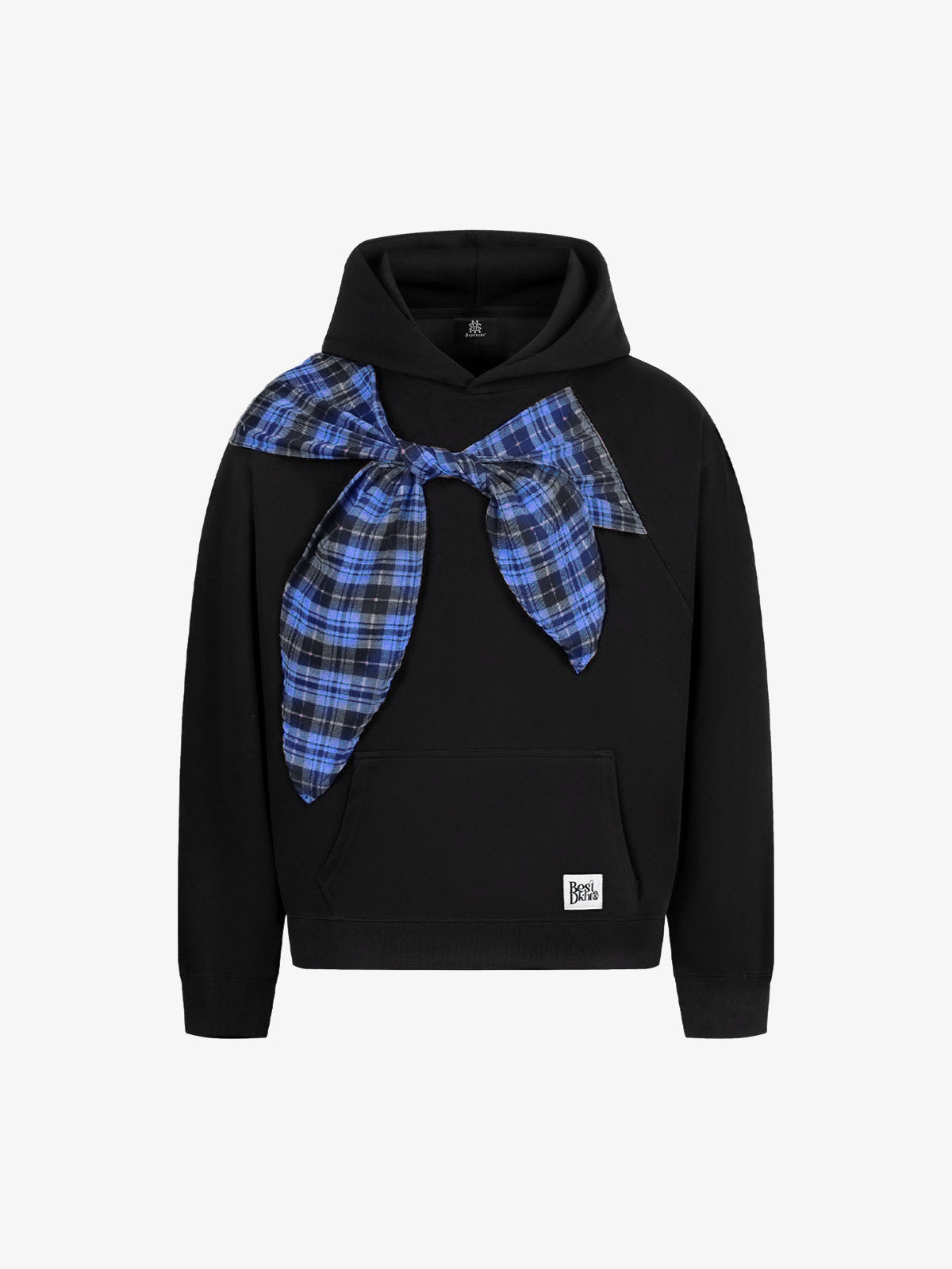 Retro Street Plaid Bow Stitching Hoodie