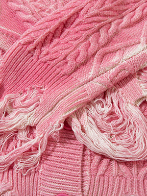 Cable Knit Cardigan Damaged Dirty Dyed Sweater - thumbnail 8