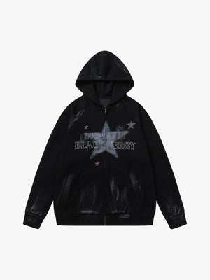 Retro Wasteland Star-Print Brush Ink Print Cardigan Hoodie - thumbnail 2