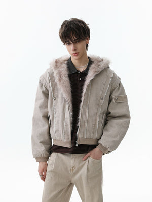 Retro Washed Fleece-lined Hooded Work Jacket - thumbnail 4
