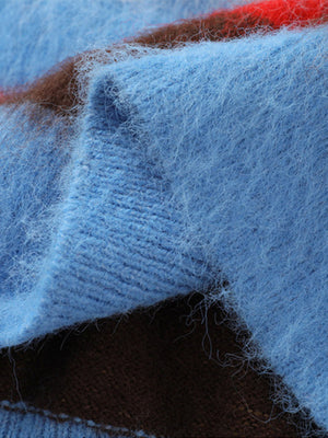 Detachable Hood Contrast Striped Mohair Pullover Sweater - thumbnail 6