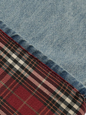 Light Wash Cuffed Baggy Jeans with Plaid Turn-Ups – plaid cuff close-up | XoKool